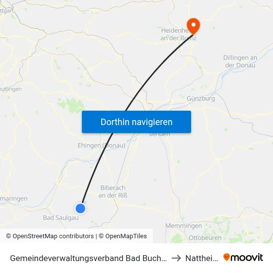 Gemeindeverwaltungsverband Bad Buchau to Nattheim map