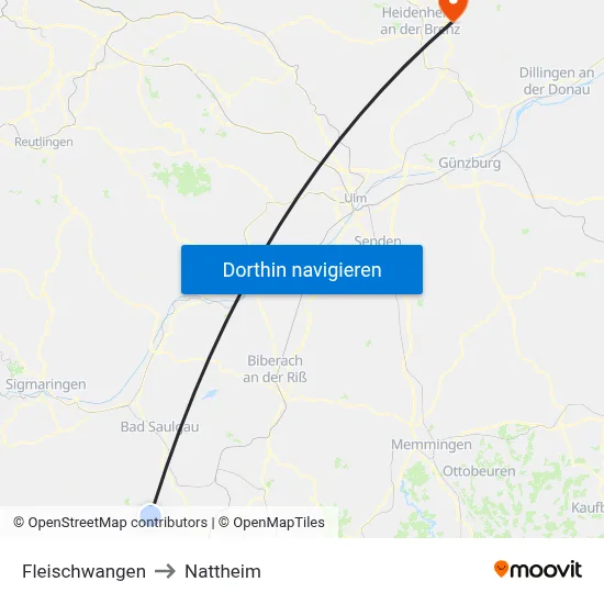 Fleischwangen to Nattheim map