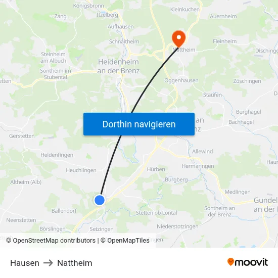 Hausen to Nattheim map