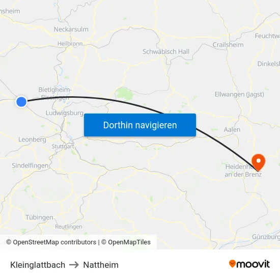 Kleinglattbach to Nattheim map