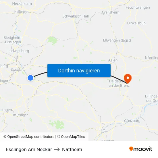 Esslingen Am Neckar to Nattheim map