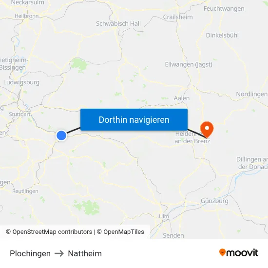 Plochingen to Nattheim map