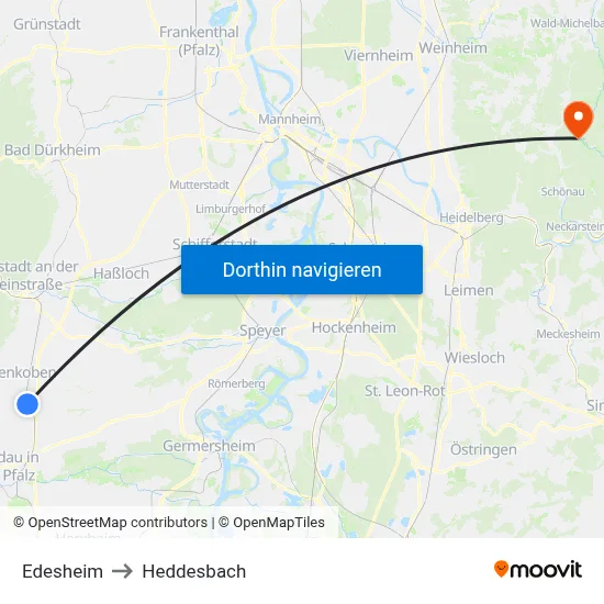Edesheim to Heddesbach map
