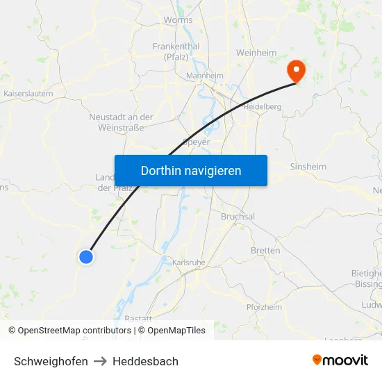 Schweighofen to Heddesbach map