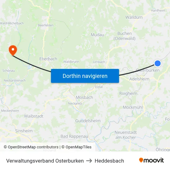 Verwaltungsverband Osterburken to Heddesbach map