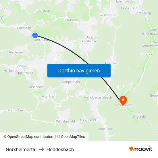 Gorxheimertal to Heddesbach map