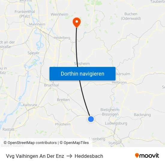 Vvg Vaihingen An Der Enz to Heddesbach map