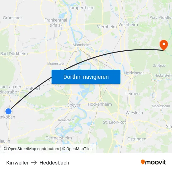 Kirrweiler to Heddesbach map
