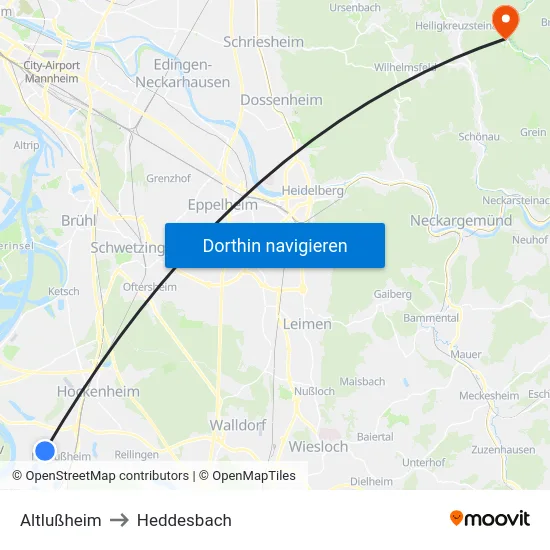 Altlußheim to Heddesbach map