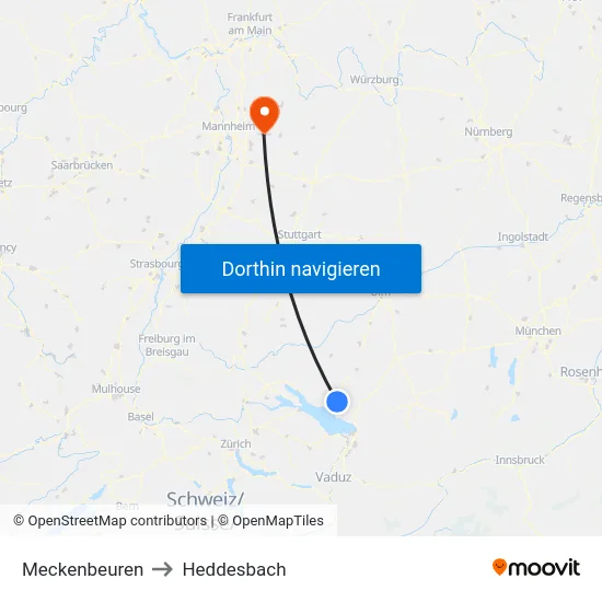 Meckenbeuren to Heddesbach map