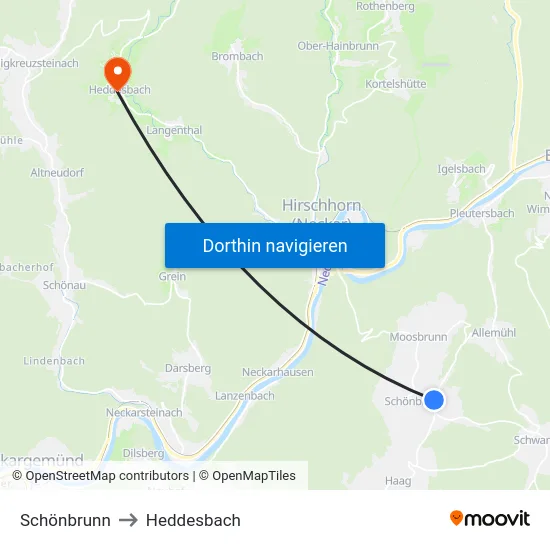 Schönbrunn to Heddesbach map