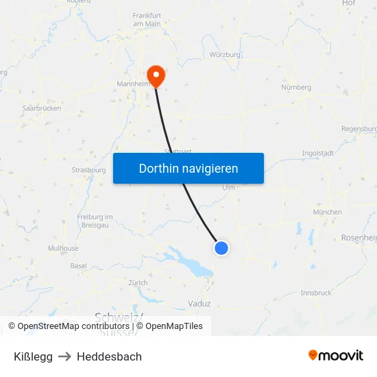 Kißlegg to Heddesbach map