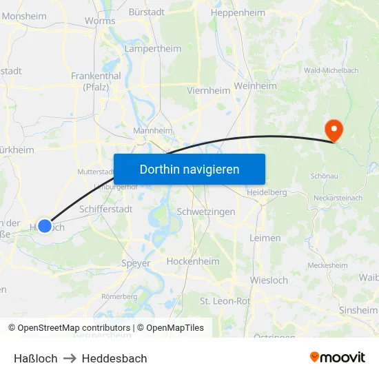 Haßloch to Heddesbach map