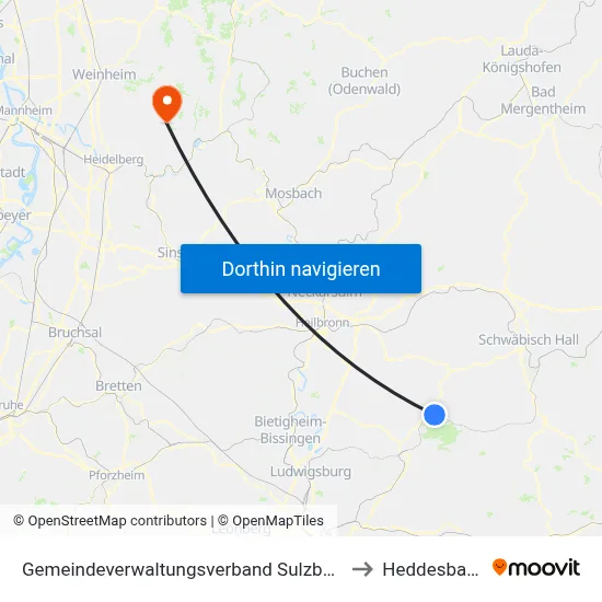 Gemeindeverwaltungsverband Sulzbach to Heddesbach map