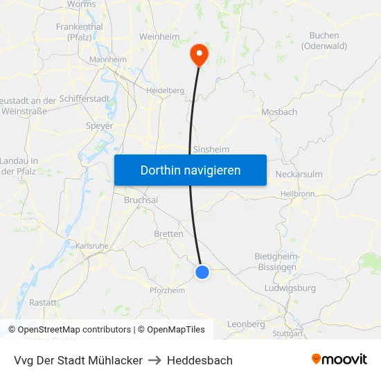 Vvg Der Stadt Mühlacker to Heddesbach map