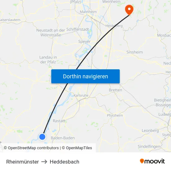 Rheinmünster to Heddesbach map
