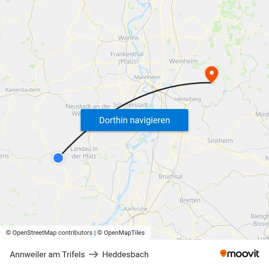 Annweiler am Trifels to Heddesbach map