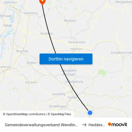 Gemeindeverwaltungsverband Wendlingen am Neckar to Heddesbach map