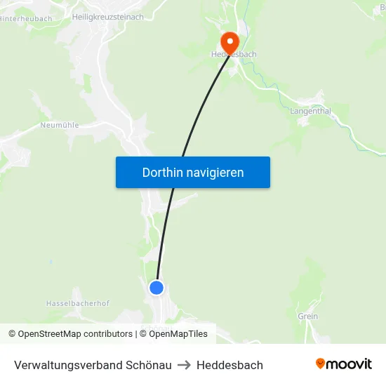 Verwaltungsverband Schönau to Heddesbach map