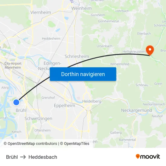 Brühl to Heddesbach map