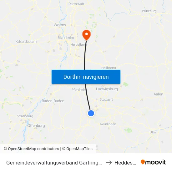 Gemeindeverwaltungsverband Gärtringen/Ehningen to Heddesbach map