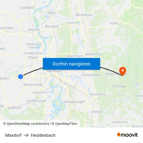 Maxdorf to Heddesbach map