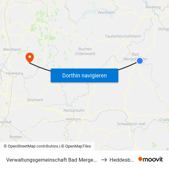 Verwaltungsgemeinschaft Bad Mergentheim to Heddesbach map
