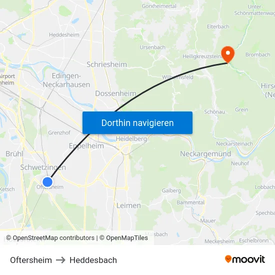 Oftersheim to Heddesbach map