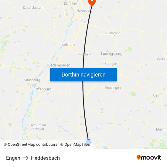 Engen to Heddesbach map