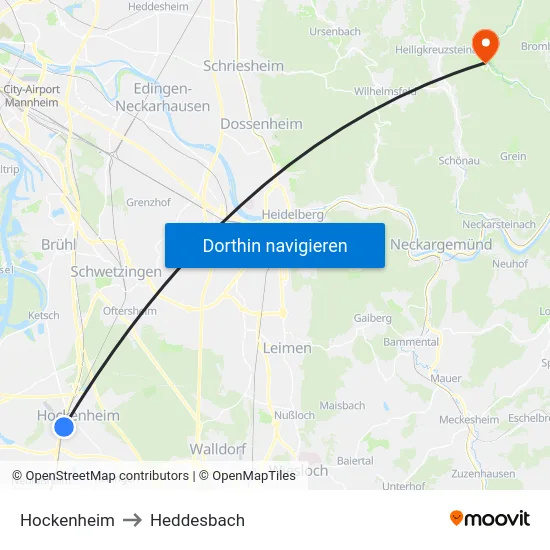 Hockenheim to Heddesbach map
