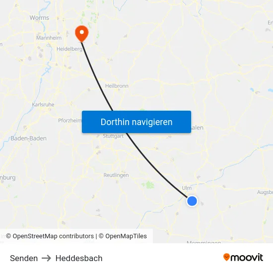 Senden to Heddesbach map
