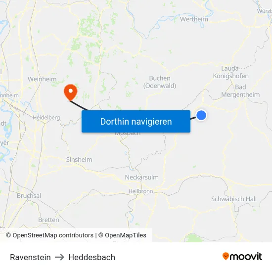 Ravenstein to Heddesbach map