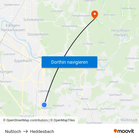 Nußloch to Heddesbach map