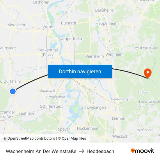Wachenheim An Der Weinstraße to Heddesbach map