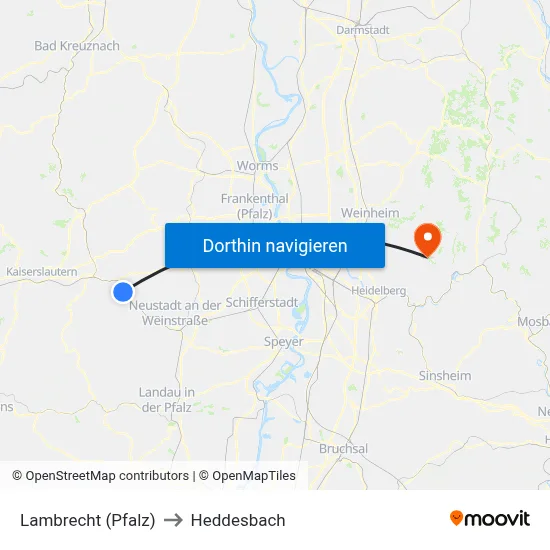 Lambrecht (Pfalz) to Heddesbach map