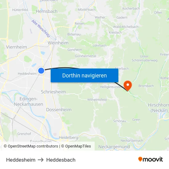 Heddesheim to Heddesbach map