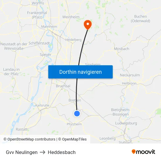 Gvv Neulingen to Heddesbach map