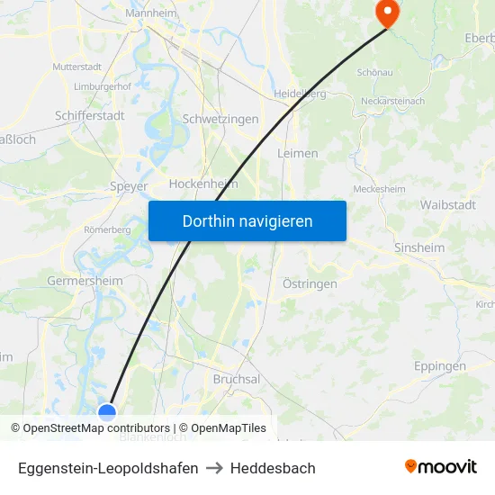 Eggenstein-Leopoldshafen to Heddesbach map