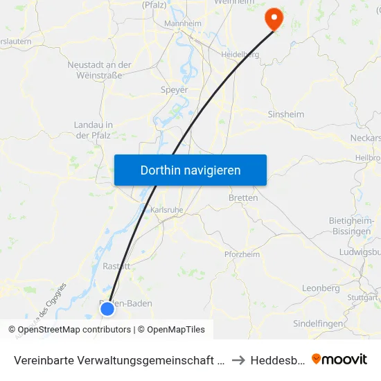 Vereinbarte Verwaltungsgemeinschaft Sinzheim to Heddesbach map