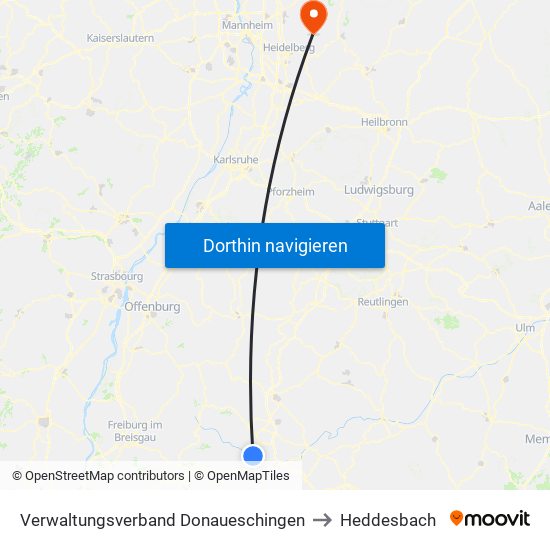 Verwaltungsverband Donaueschingen to Heddesbach map