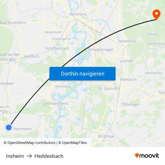 Insheim to Heddesbach map