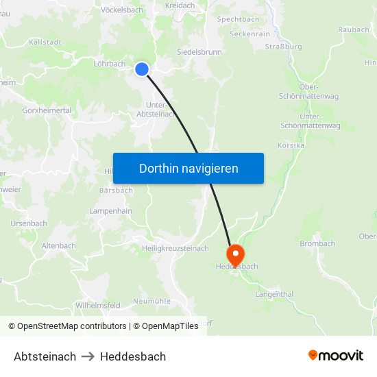 Abtsteinach to Heddesbach map