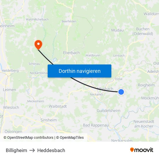 Billigheim to Heddesbach map
