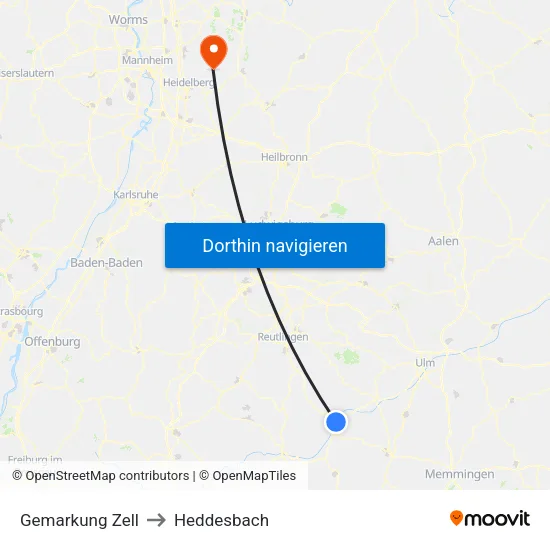 Gemarkung Zell to Heddesbach map