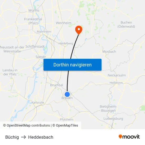 Büchig to Heddesbach map