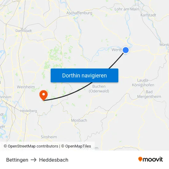 Bettingen to Heddesbach map