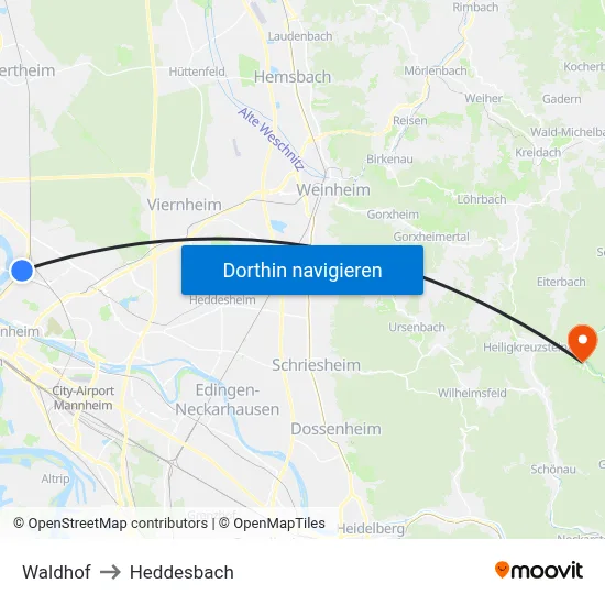Waldhof to Heddesbach map