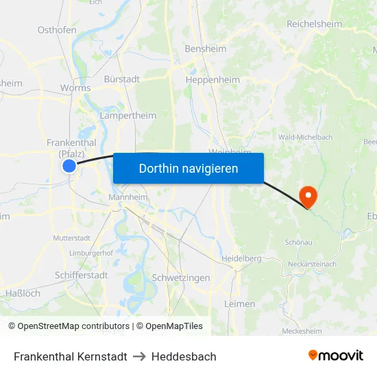 Frankenthal Kernstadt to Heddesbach map