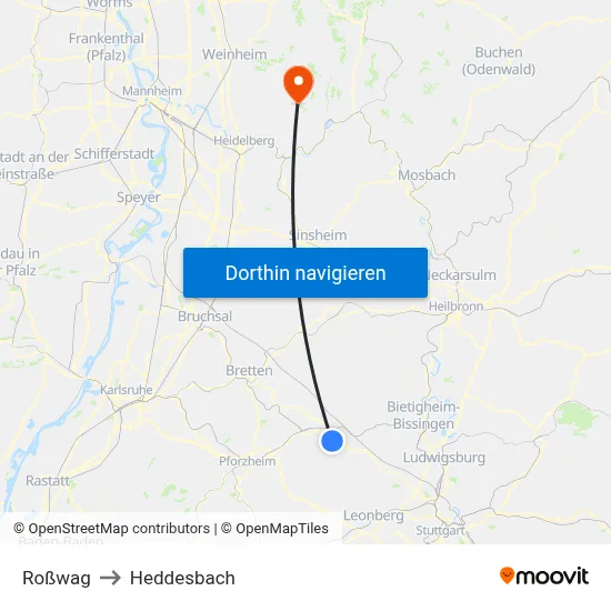 Roßwag to Heddesbach map
