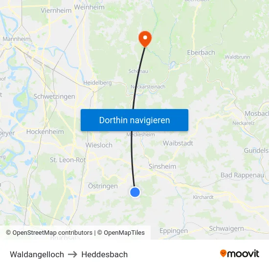 Waldangelloch to Heddesbach map